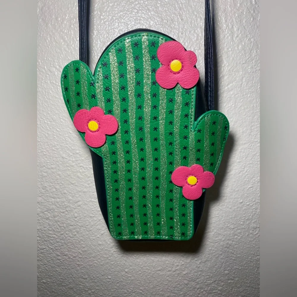 Green Cactus Kids Bag with Pink Flowers